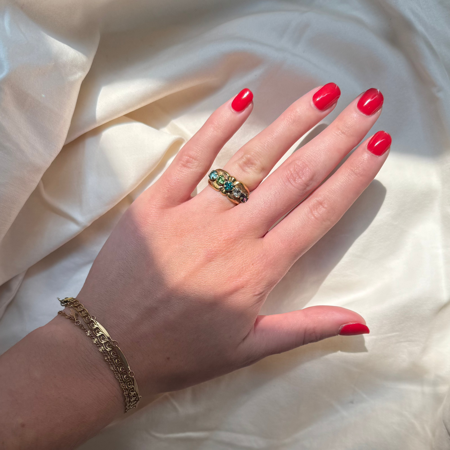 Vintage 14K Gold Electroplated Multicolor Stone Cluster Ring