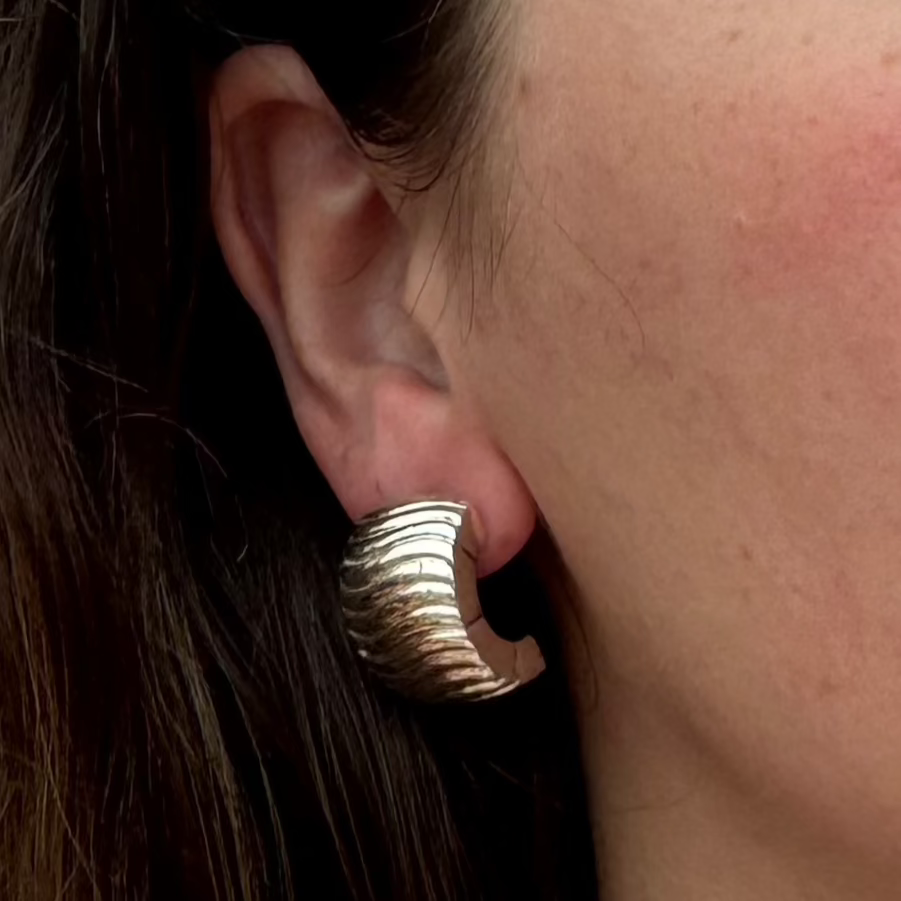 Vintage 1980s Givenchy Silver Tone Ribbed Hoop Post Earrings