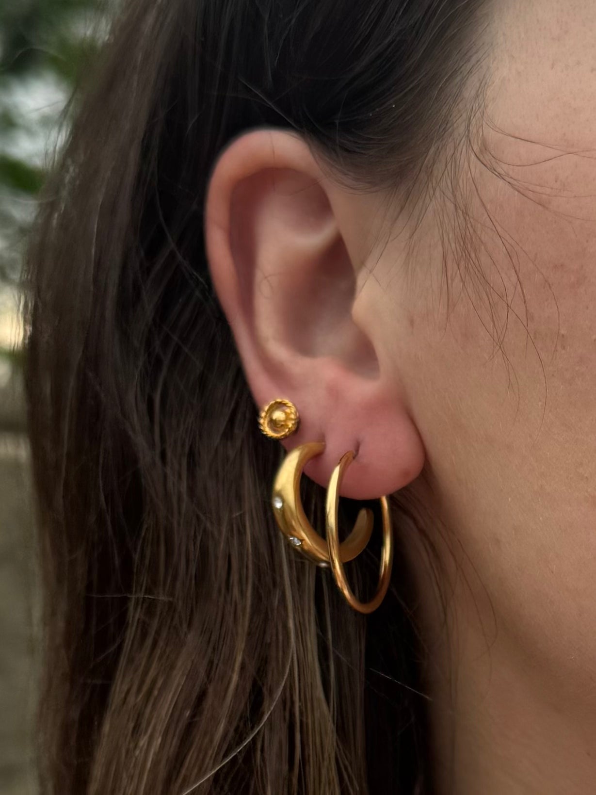 Gold Starburst Rhinestone Hoop Post Earrings