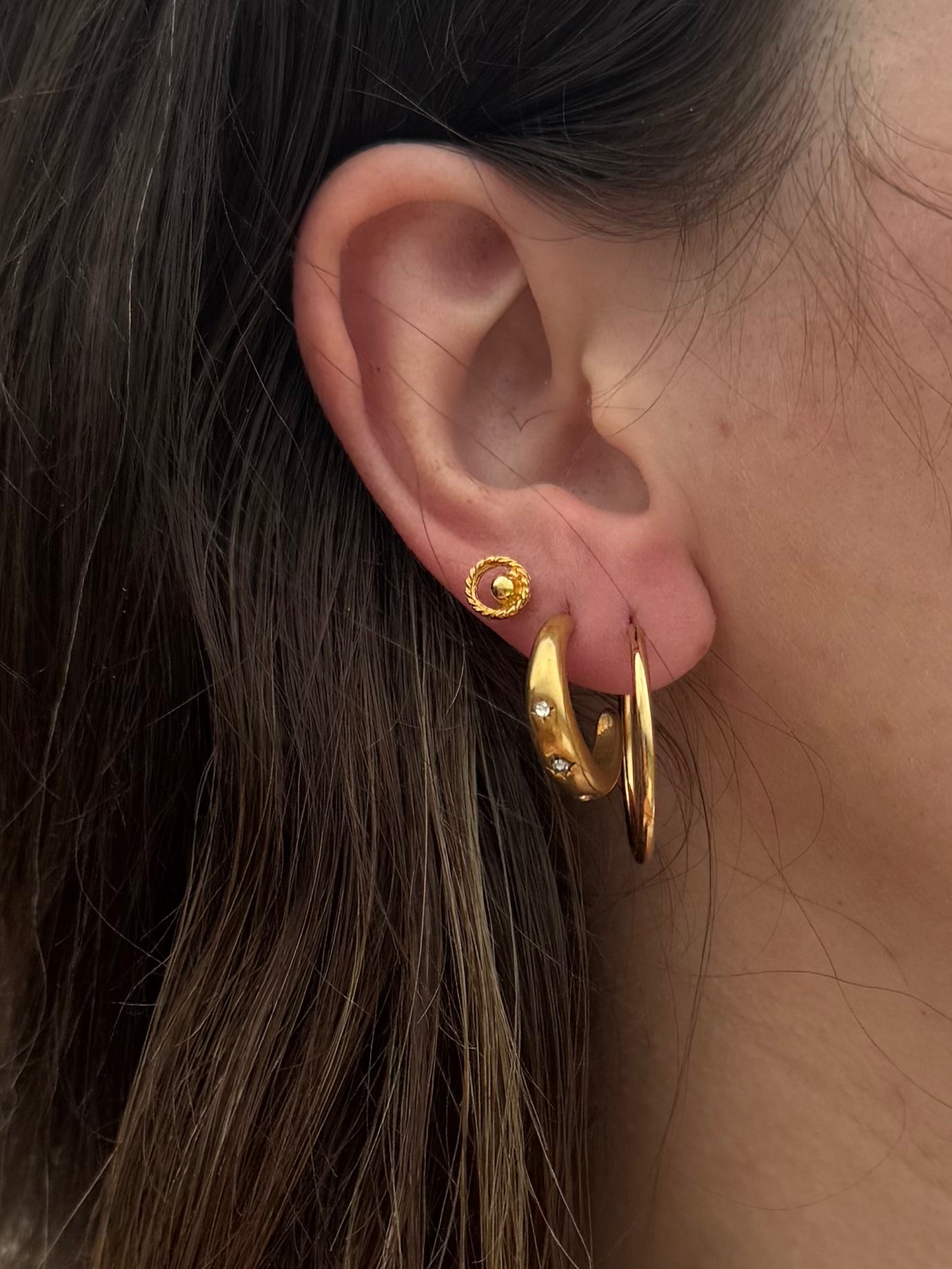 Gold Starburst Rhinestone Hoop Post Earrings