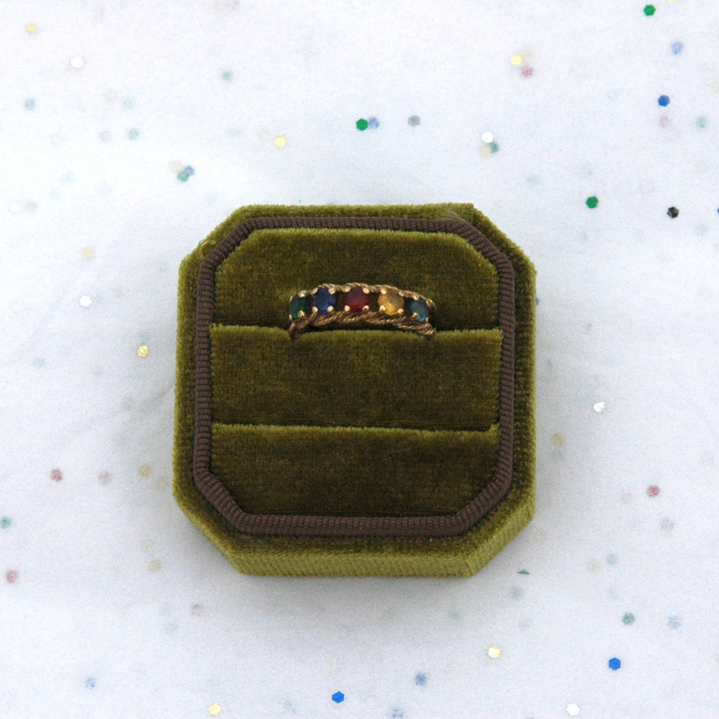 Vintage 10k Gold Multicolored Gemstone Braided Ring