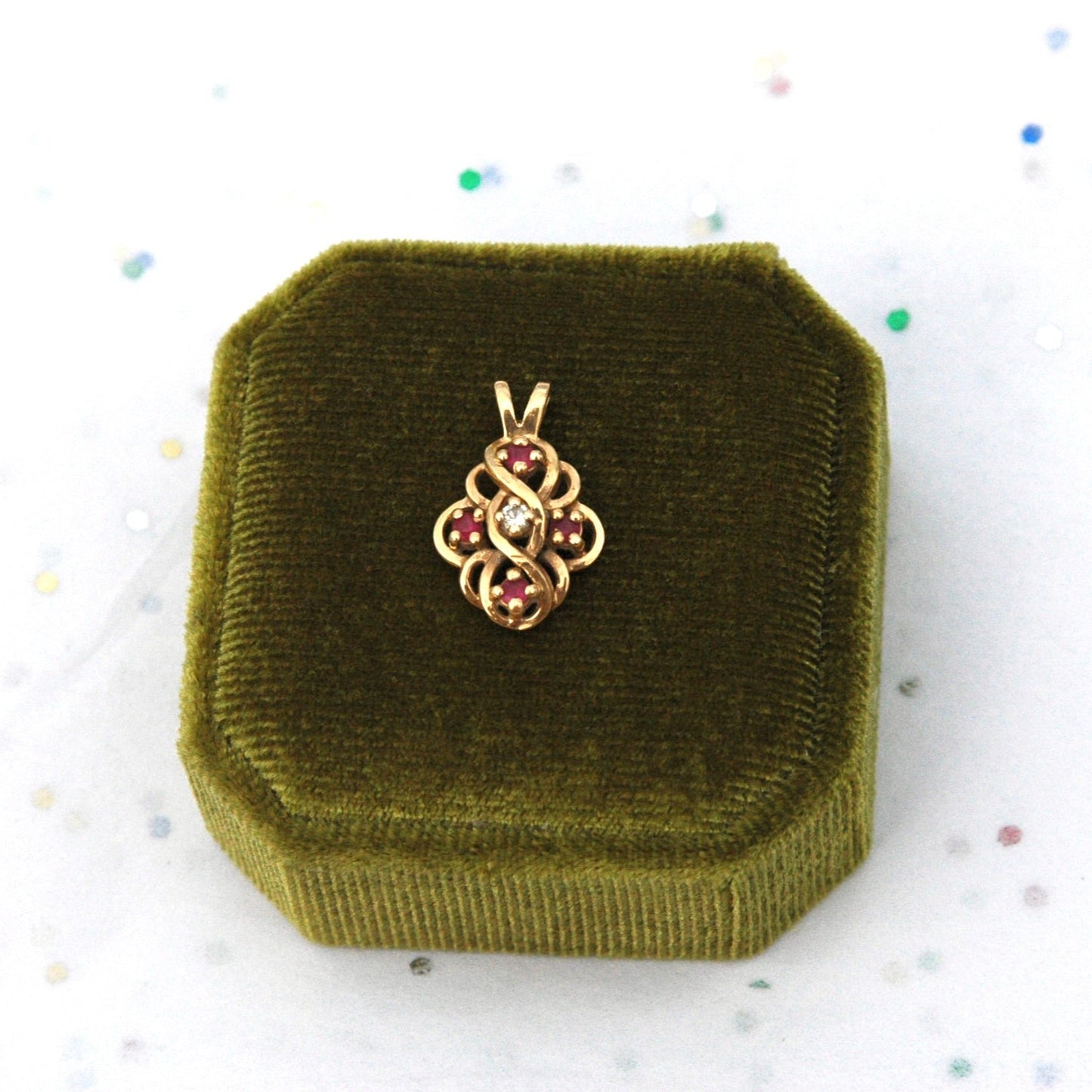 Vintage 14k Gold Charm with Diamond and Rubies