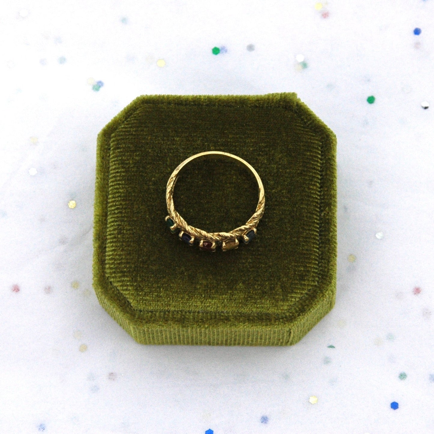 Vintage 10k Gold Multicolored Gemstone Braided Ring