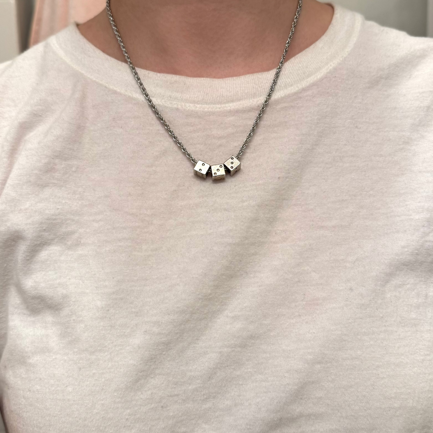 Vintage Silver Dice Rope Chain Necklace