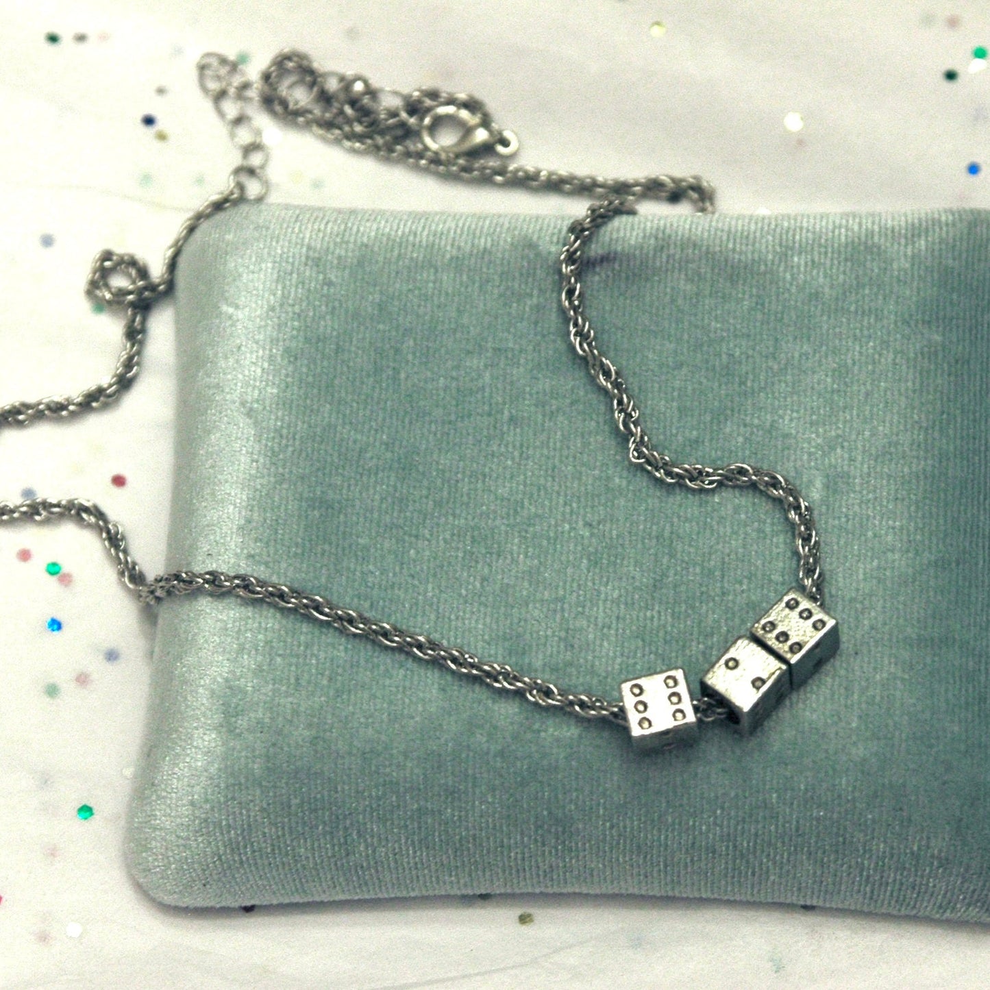 Vintage Silver Dice Rope Chain Necklace