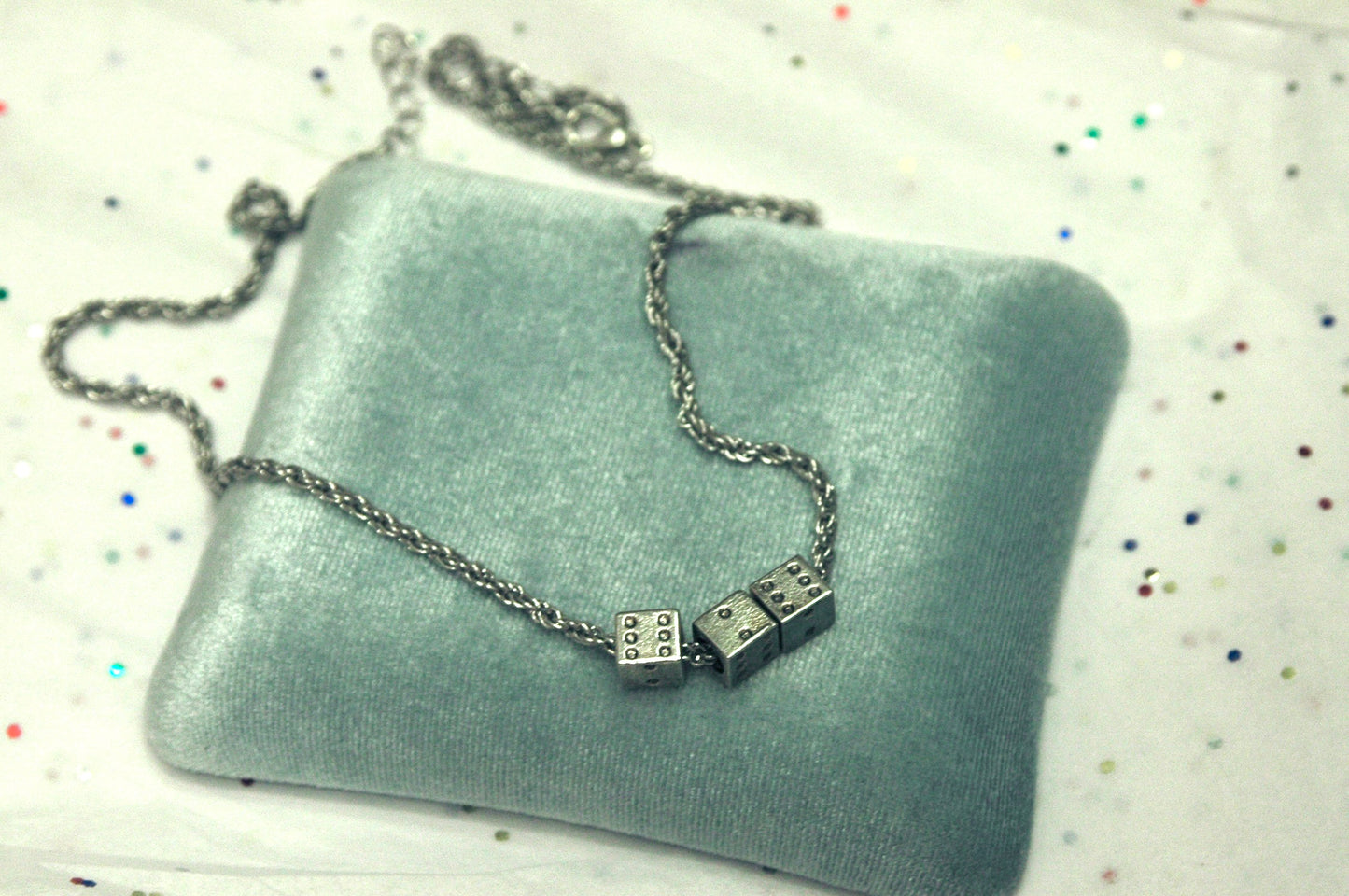 Vintage Silver Dice Rope Chain Necklace