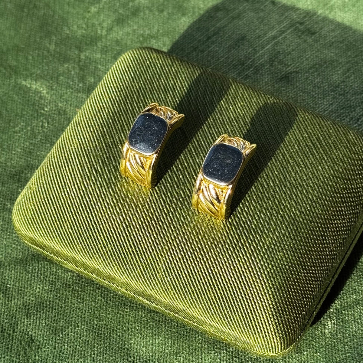 Vintage Navy Enamel & Gold Earrings