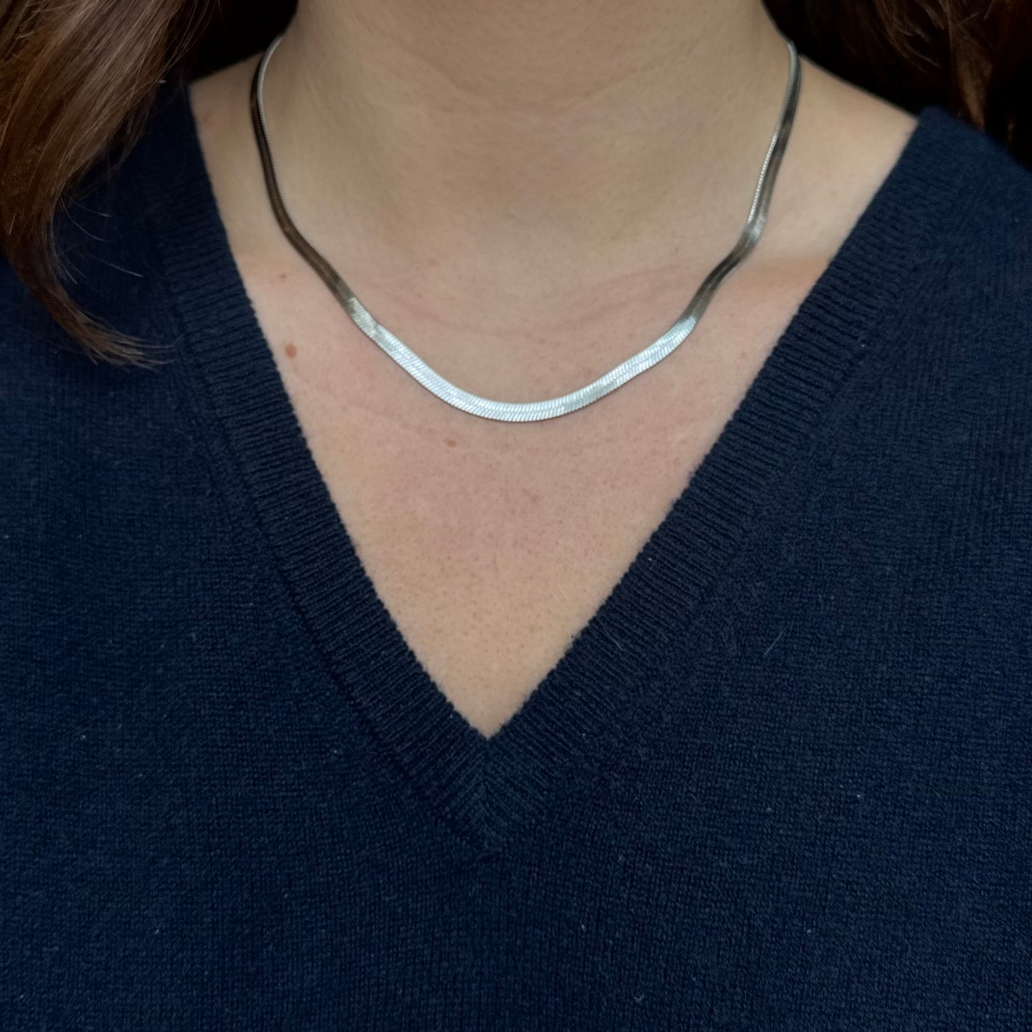 Silver Herringbone Chain Necklace