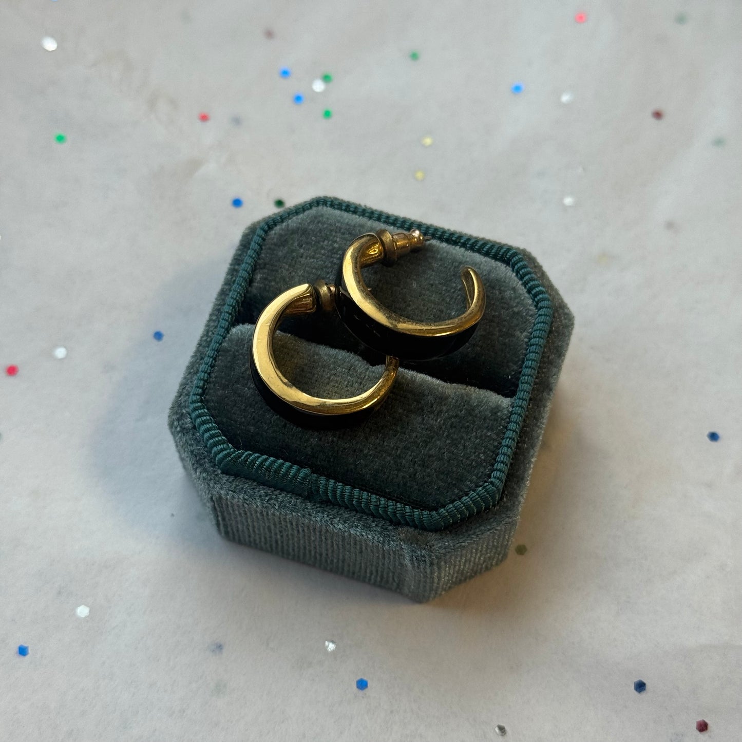 Vintage Black Enamel & Gold Earrings