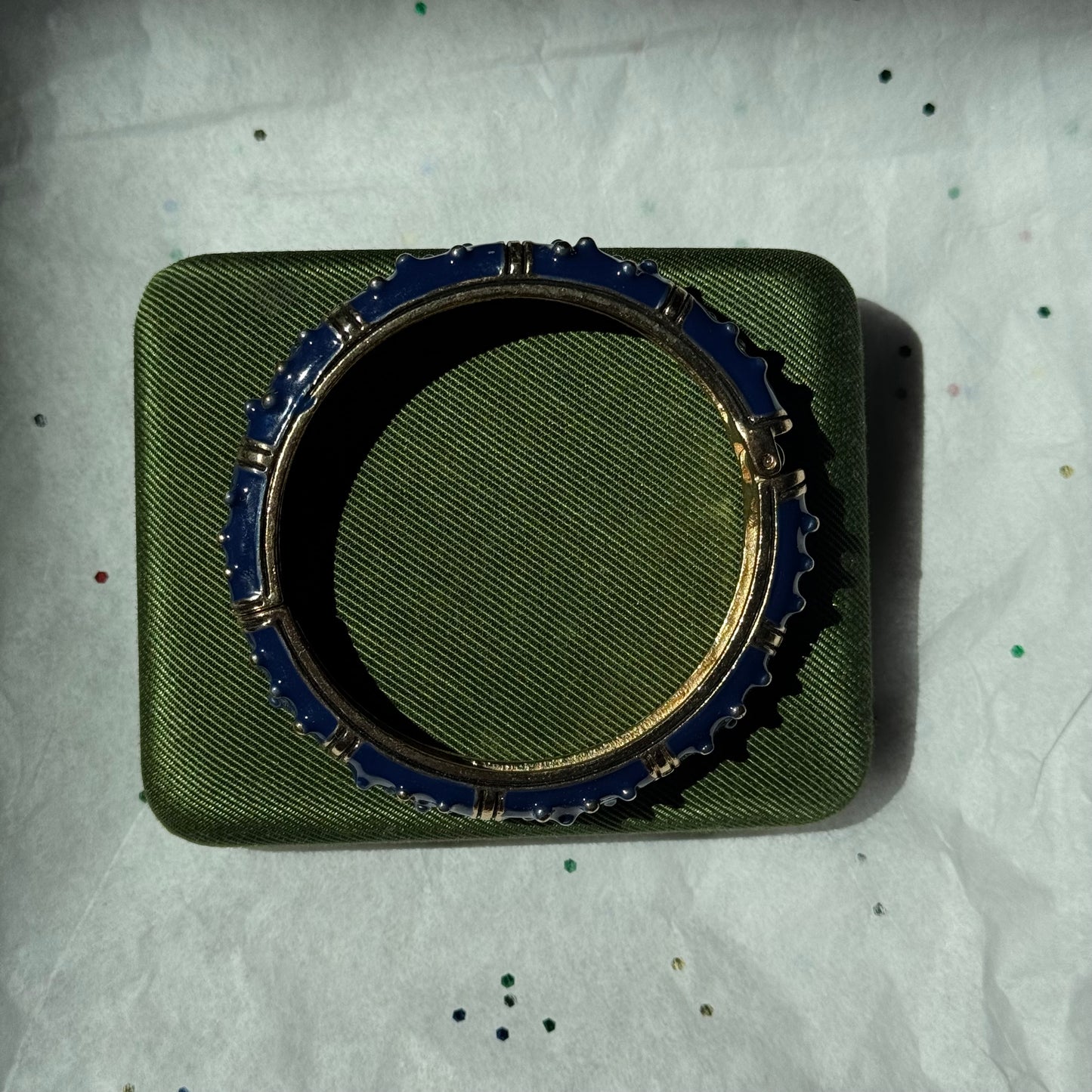 Vintage Blue Enamel Textured Bangle Bracelet