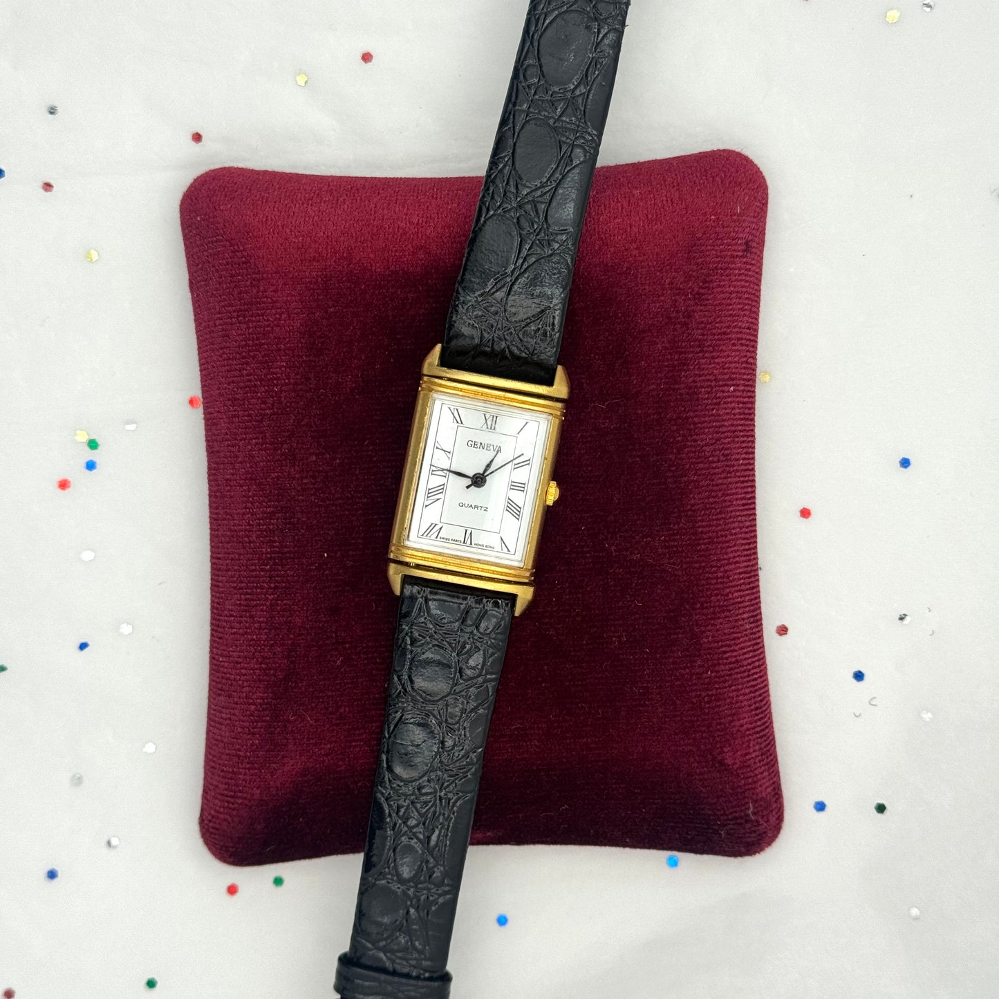 Vintage Moveable Gold Watch with Black Leather Band