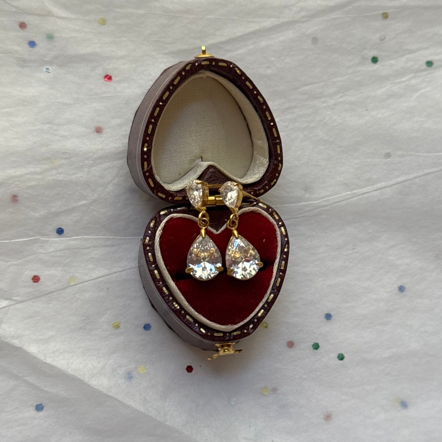 Gold Rhinestone Drop Post Earrings