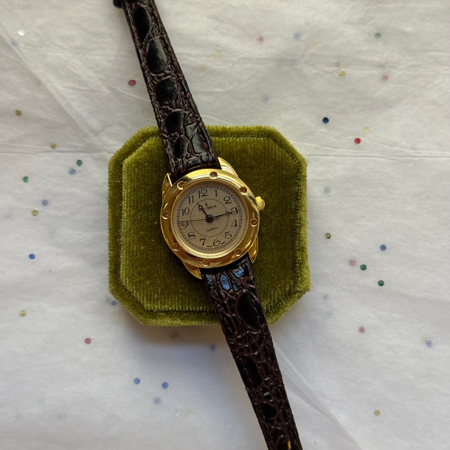 Vintage Gold & Brown Leather Watch