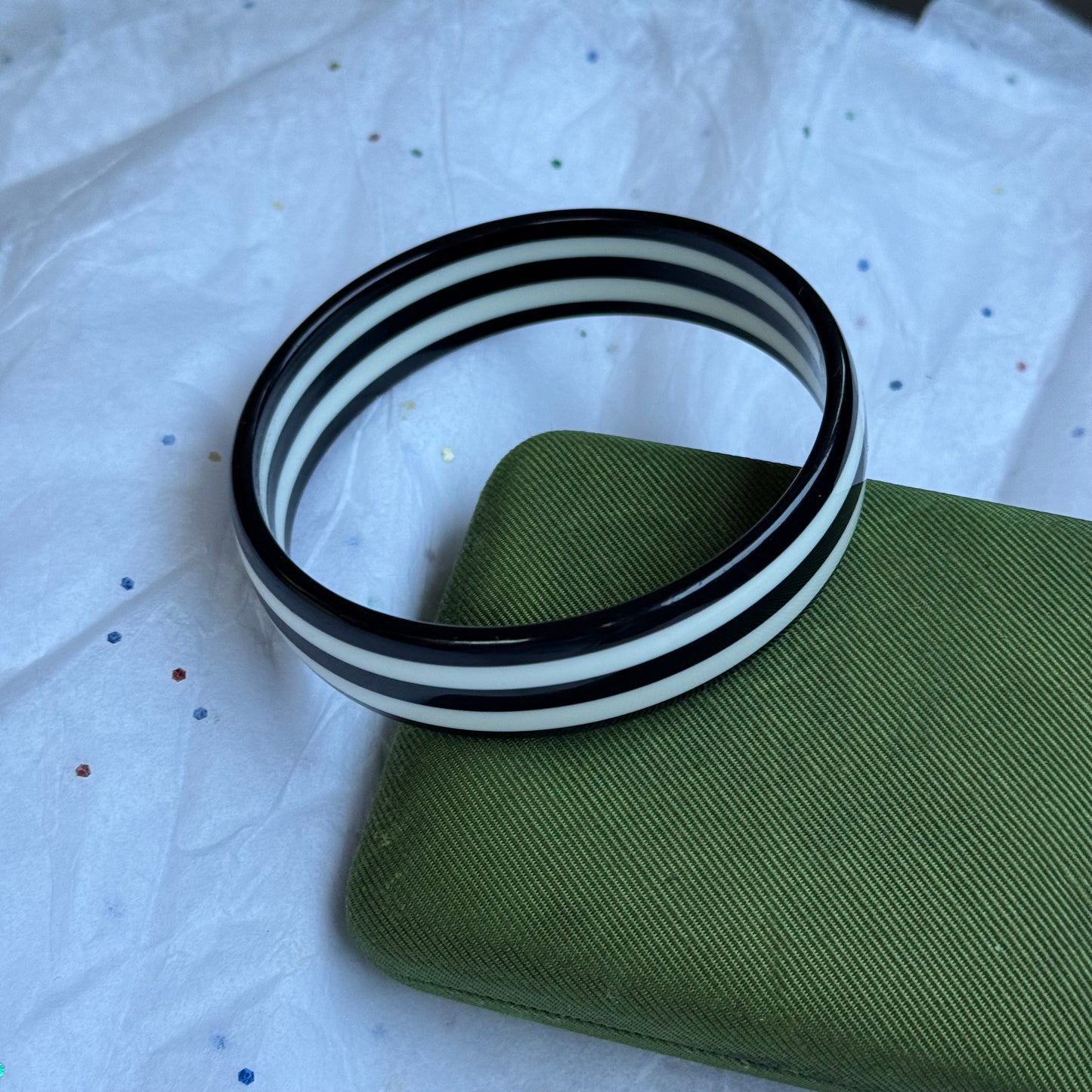 Vintage Black & White Striped Bangle Bracelet