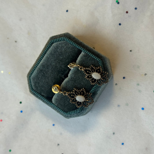 Vintage Gold-Filled Opal Filigree Drop Earrings