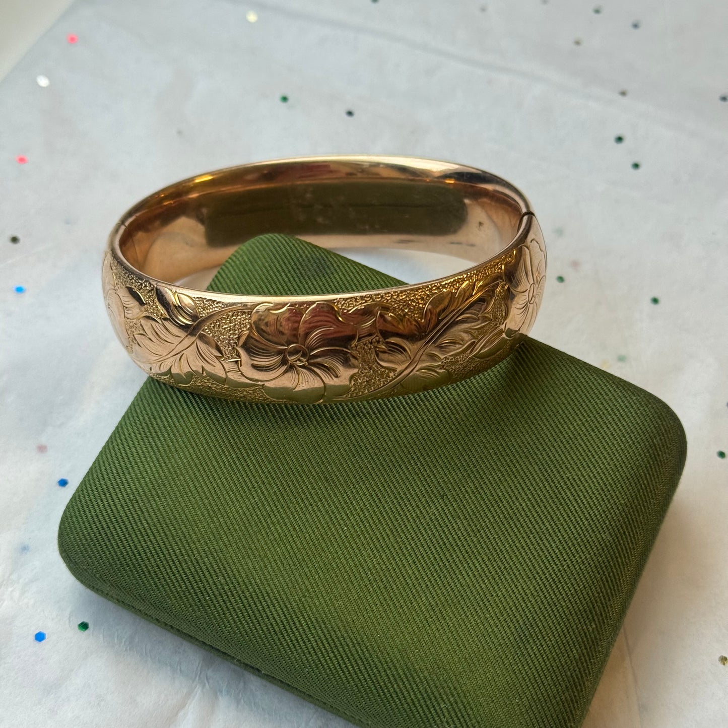 Vintage Gold Filled Floral Engraved Bangle Bracelet