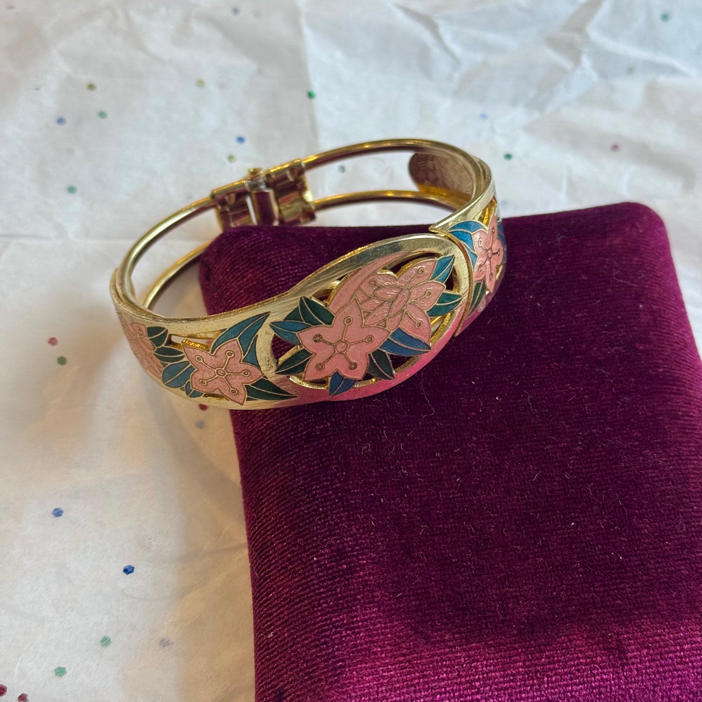 Vintage Gold Enamel Floral Bracelet