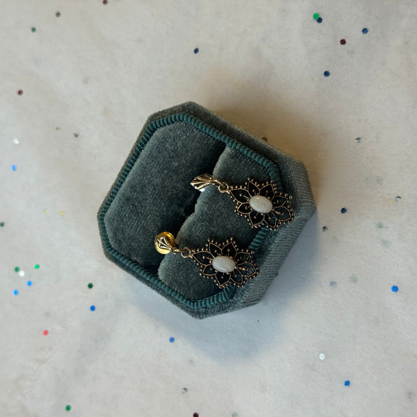 Vintage Gold-Filled Opal Filigree Drop Earrings