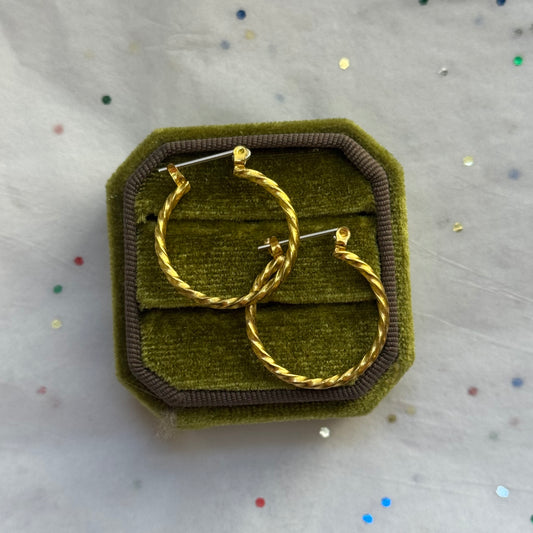 Vintage Gold Twist Hoop Earrings