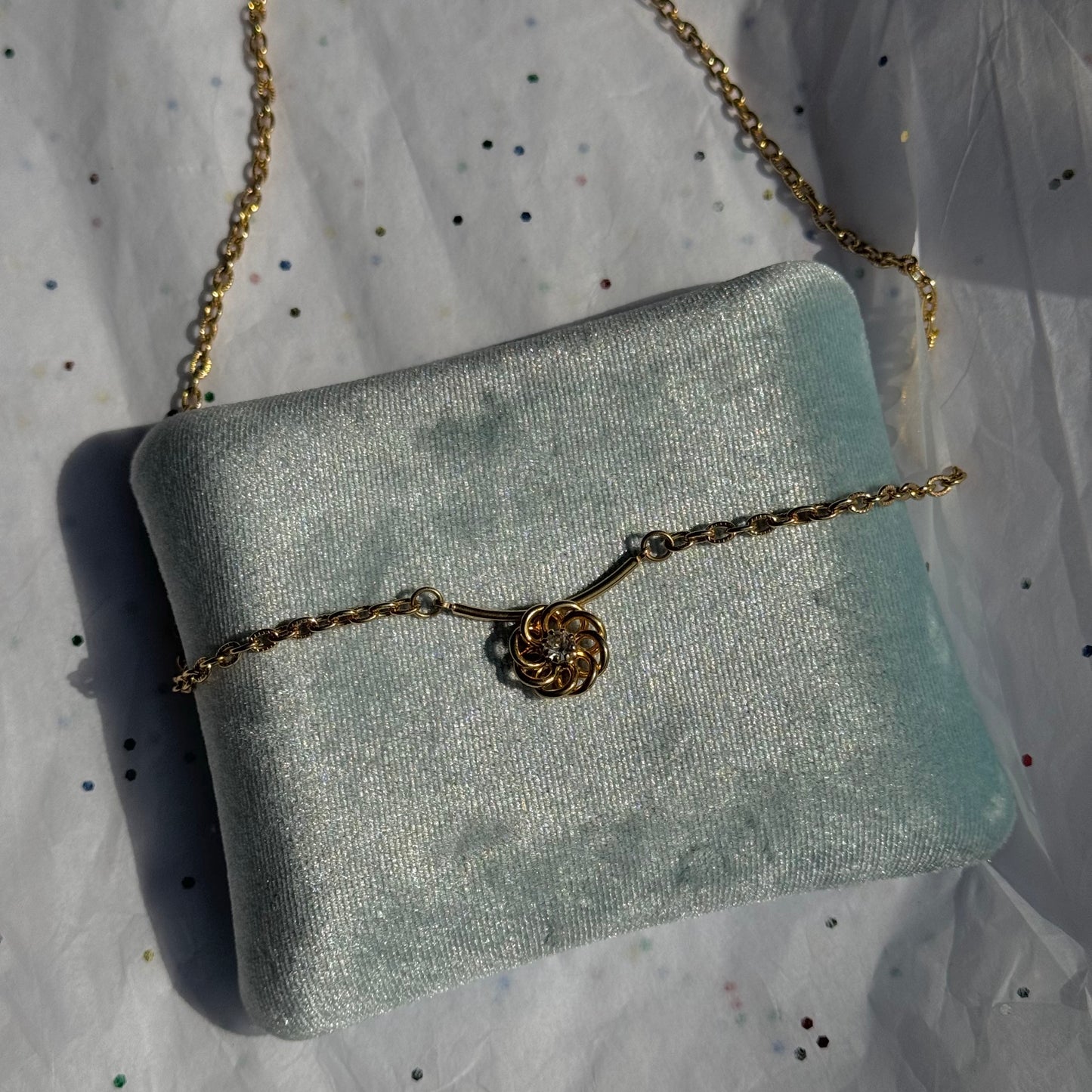 Vintage Rhinestone Flower Gold Bar Necklace