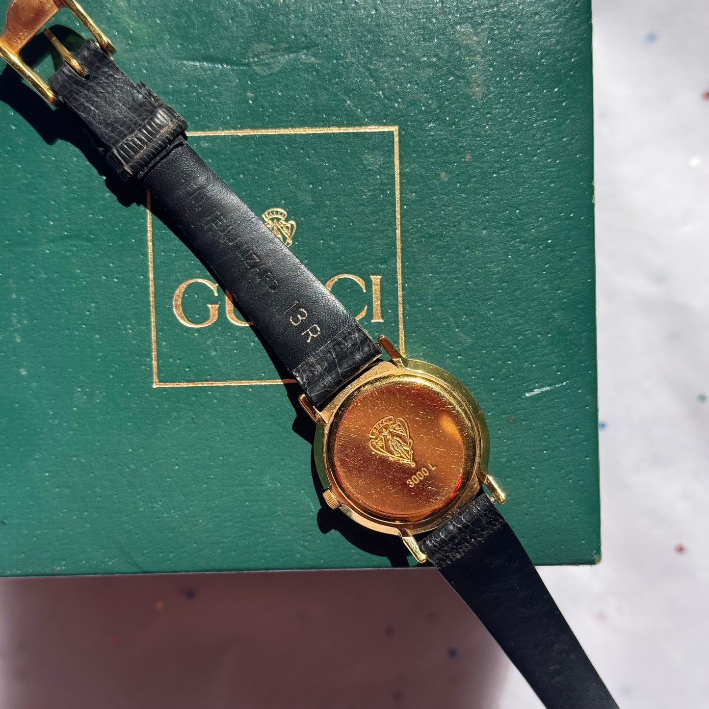 Vintage Working Black Gucci Leather Band Watch