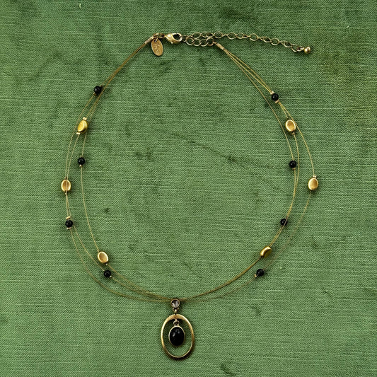 Vintage Gold Layered Wire Pendant Necklace