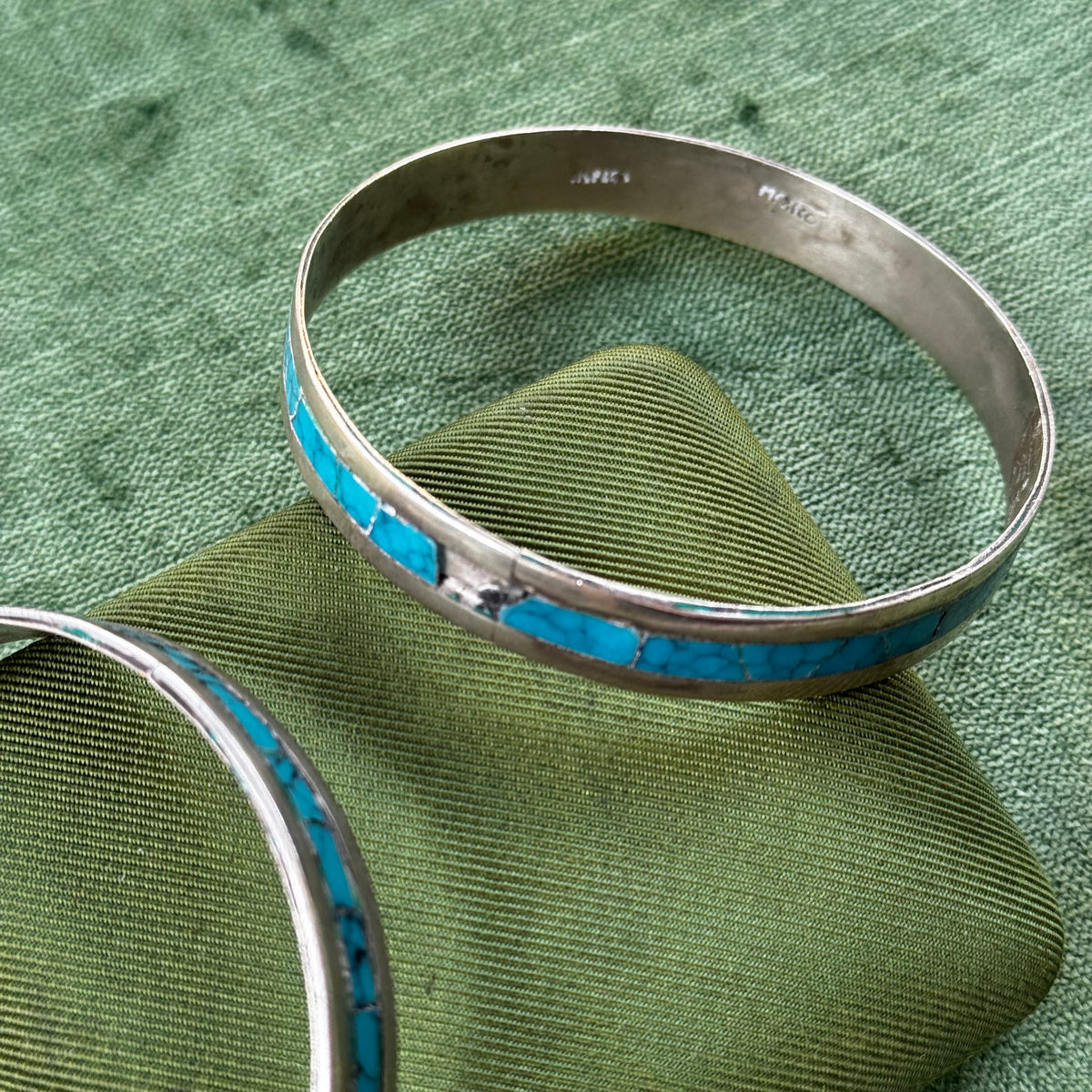 Vintage Silver Crushed Turquoise Bangle Bracelet