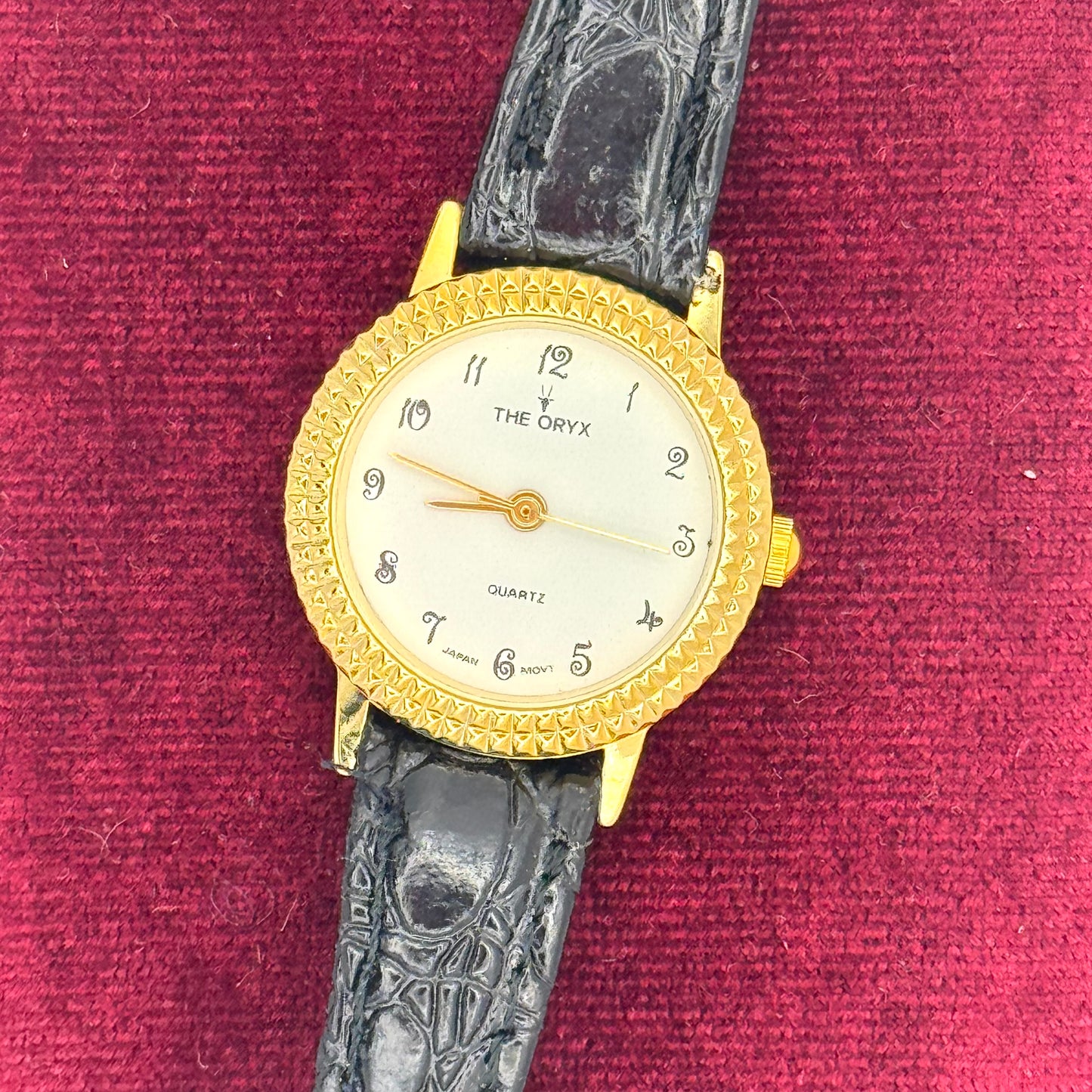Vintage Gold & Black Leather Watch
