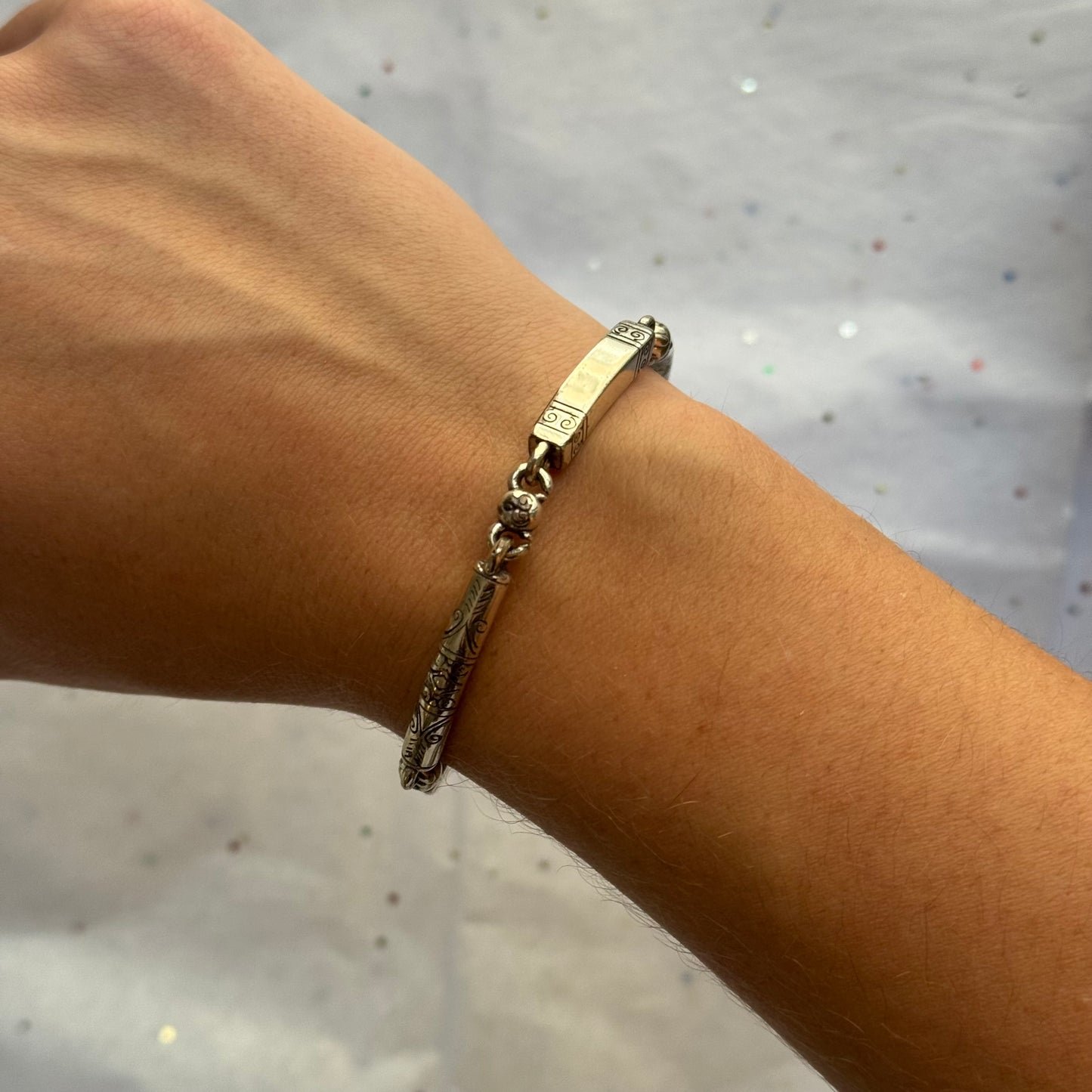 Vintage Engraved Silver Bar Bracelet
