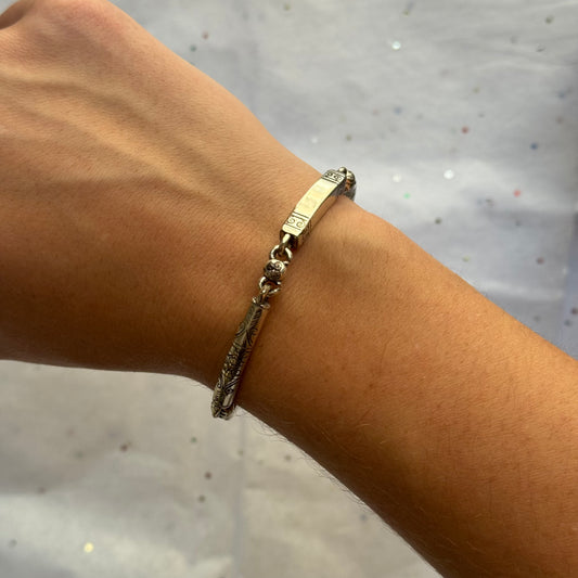 Vintage Engraved Silver Bar Bracelet
