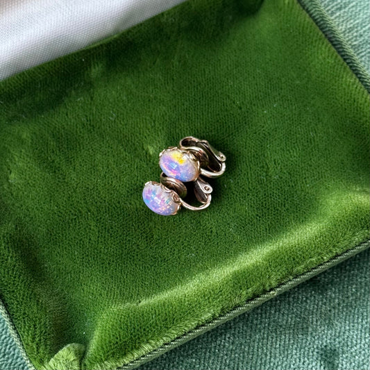 Vintage Opal Gold Clip On Earrings