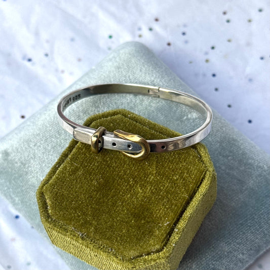 Vintage 925 Sterling and Brass Silver Belt Buckle Bangle Bracelet