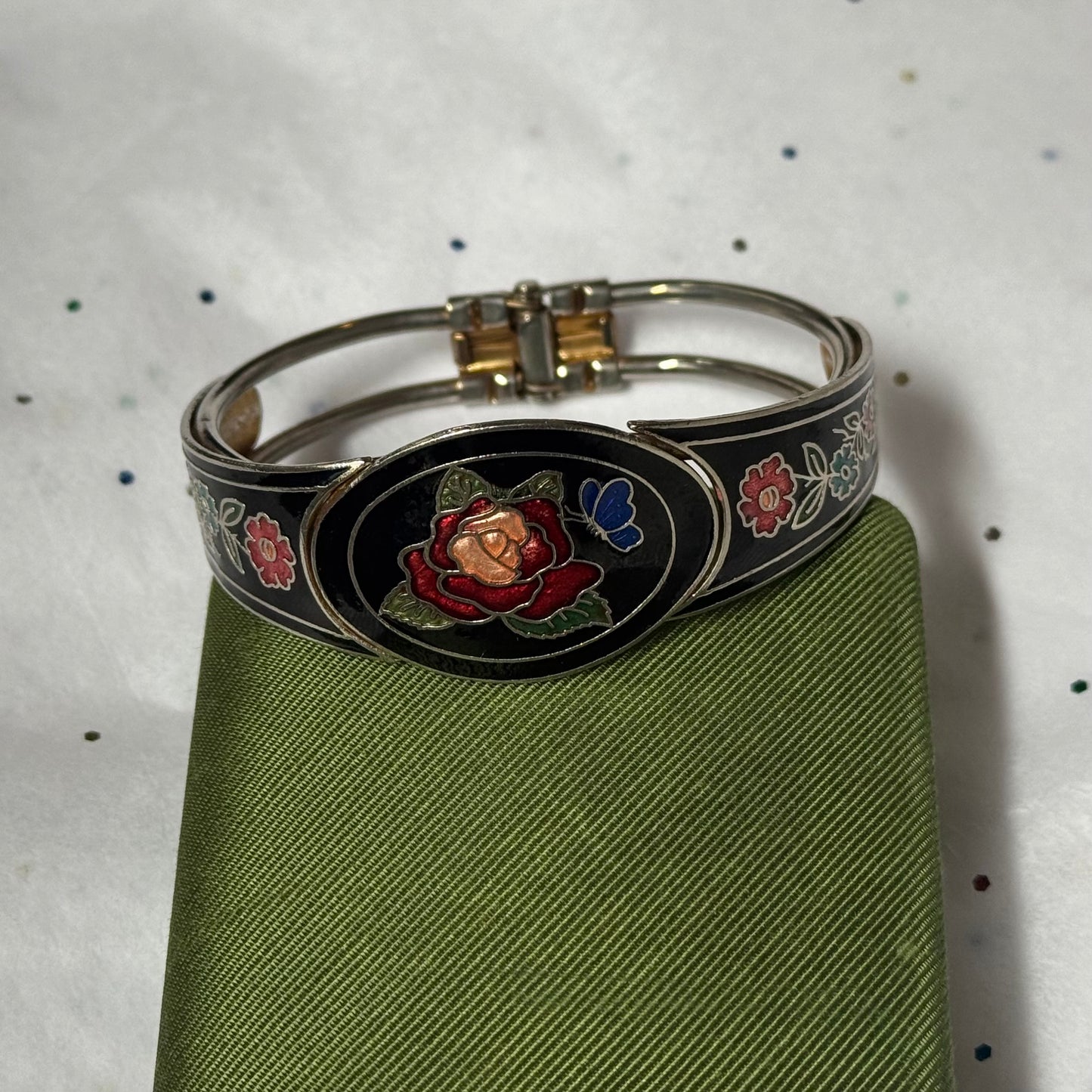 Vintage Rose Enamel Cloisonné Bracelet