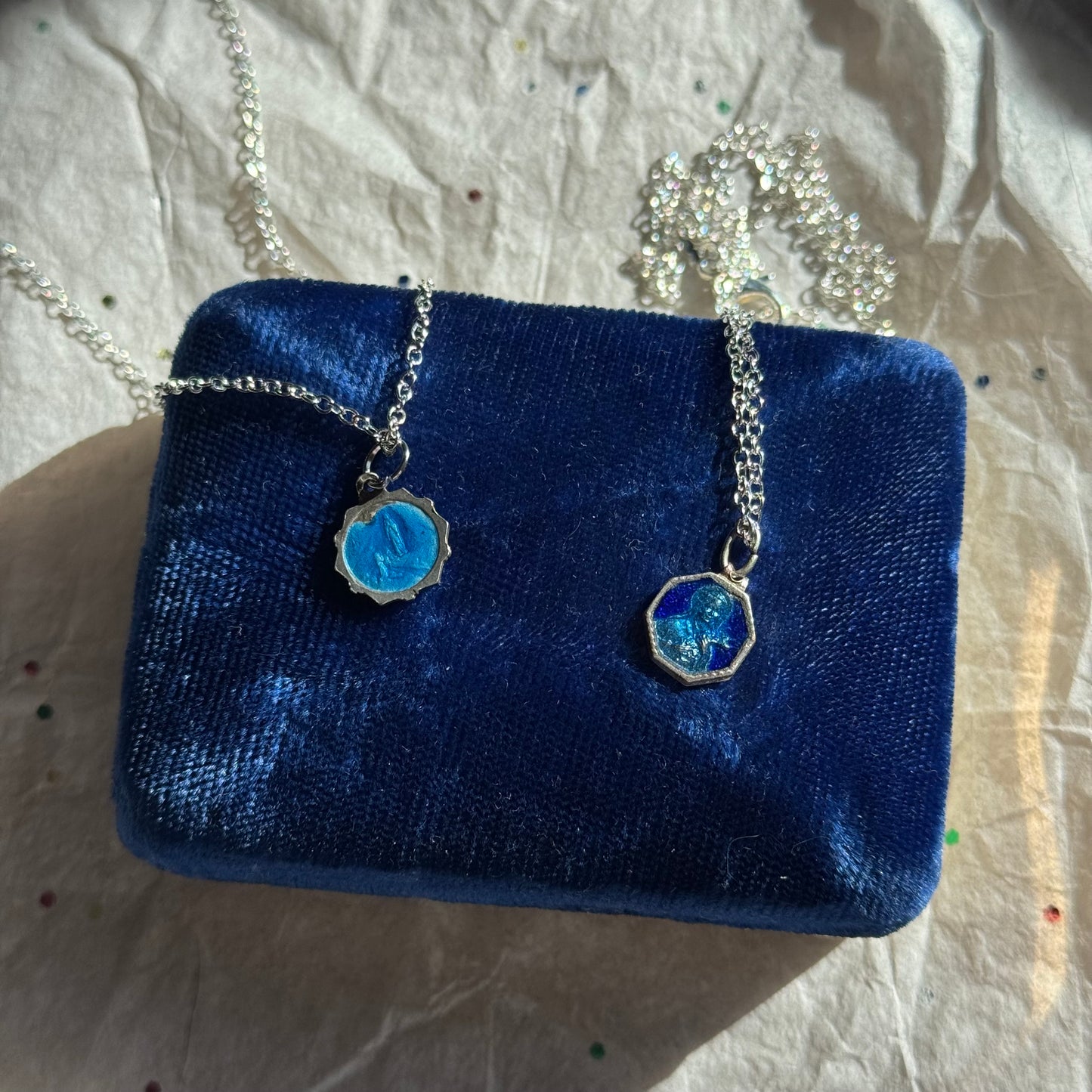 Vintage Our Lady of Lourdes Blue Enamel Necklace - Sourced in Paris