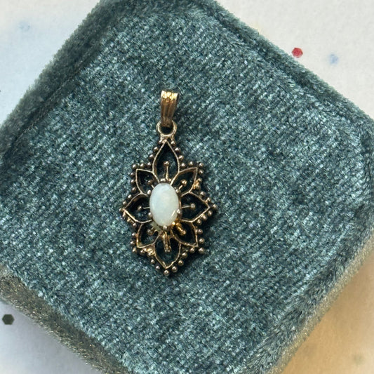 Vintage Gold-Filled Opal Filigree Pendant Necklace