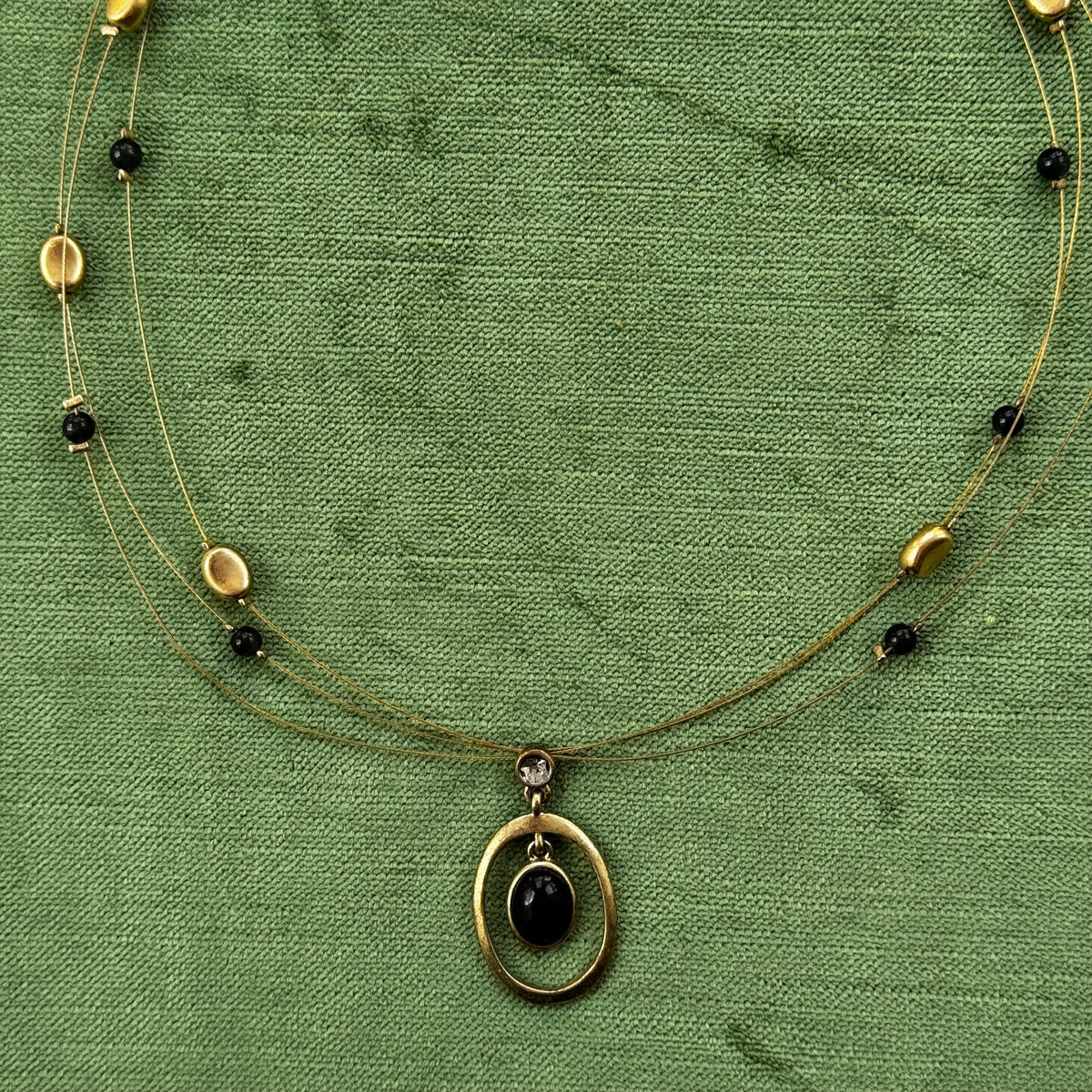 Vintage Gold Layered Wire Pendant Necklace