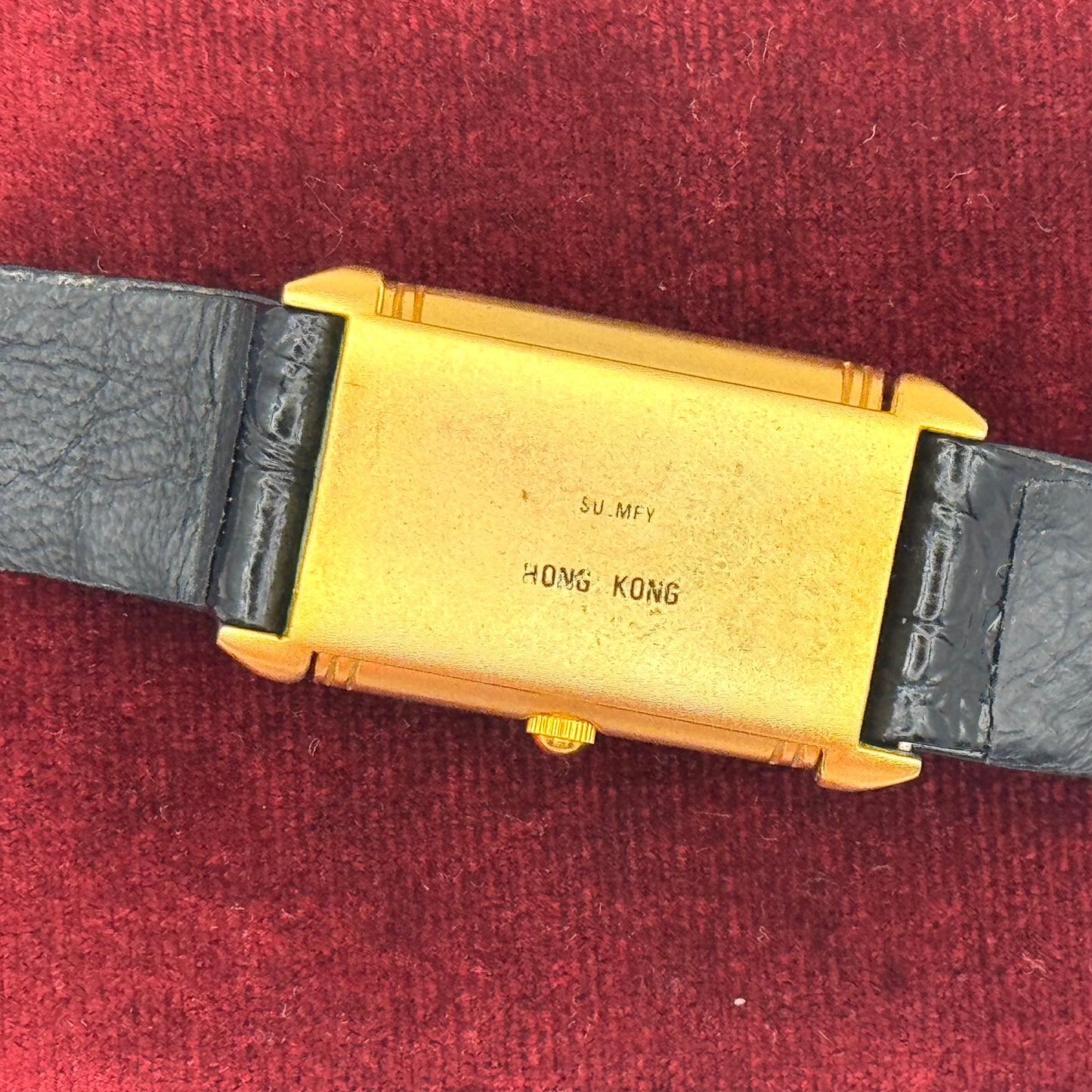 Vintage Moveable Gold Watch with Black Leather Band