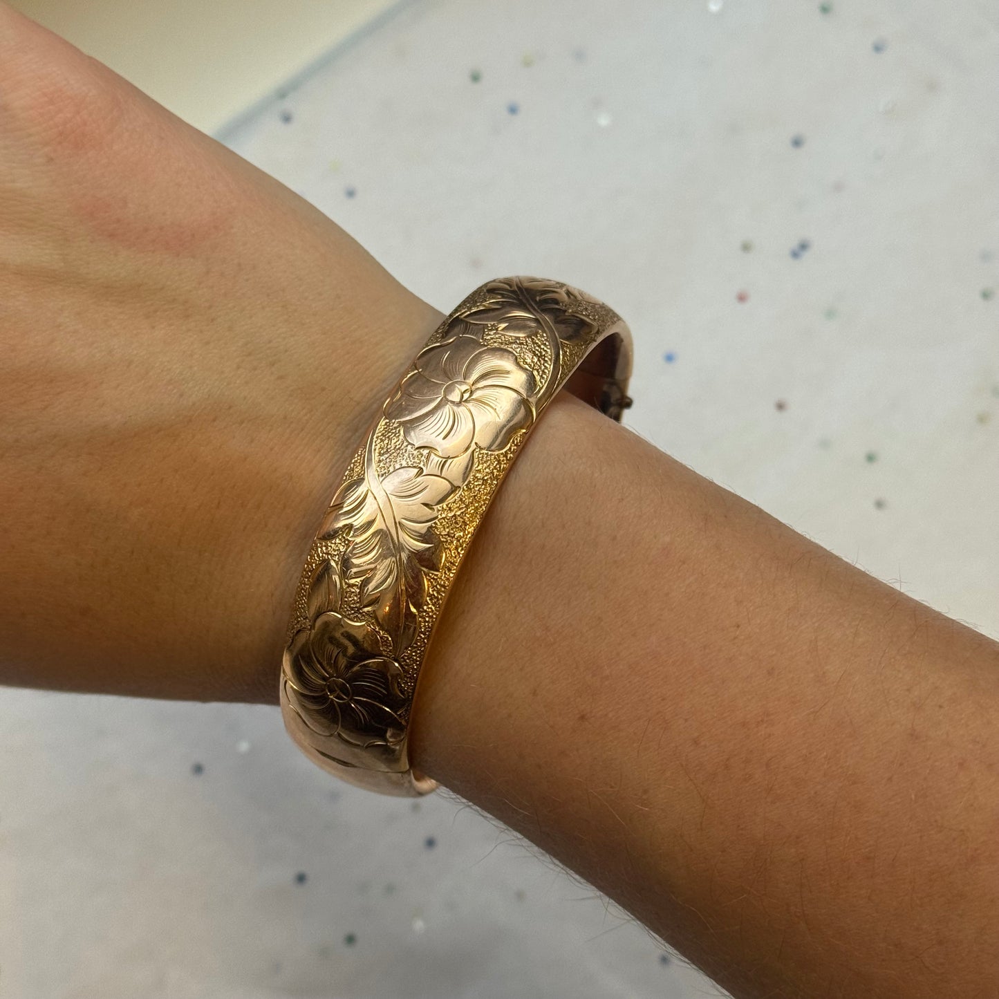 Vintage Gold Filled Floral Engraved Bangle Bracelet