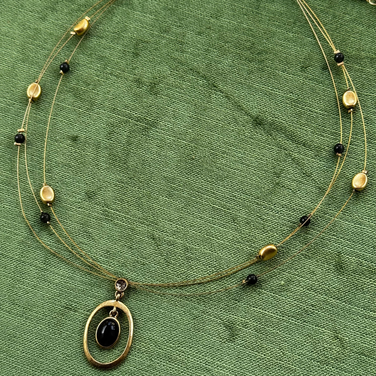 Vintage Gold Layered Wire Pendant Necklace