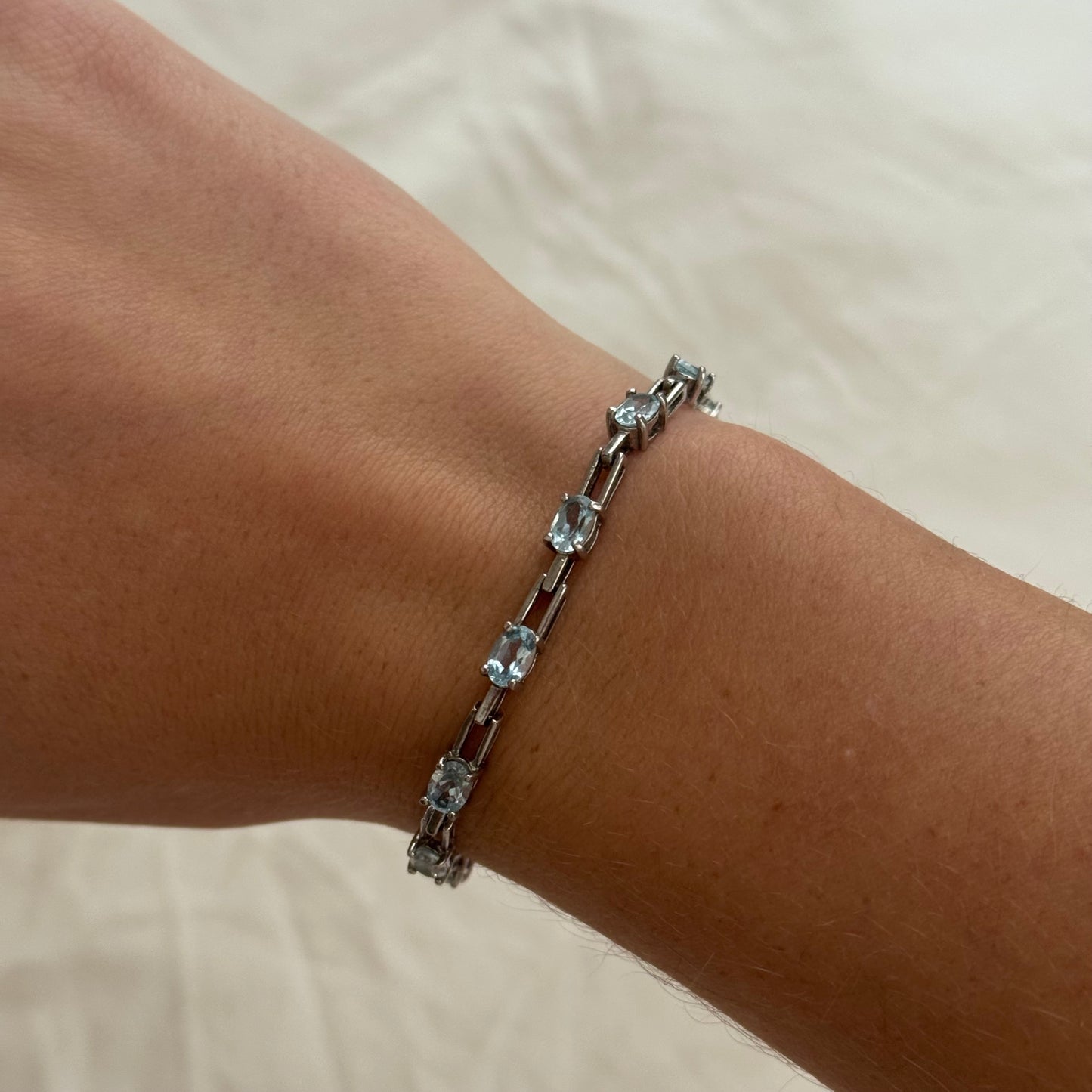 Vintage Sterling Silver & Blue Topaz Tennis Bracelet