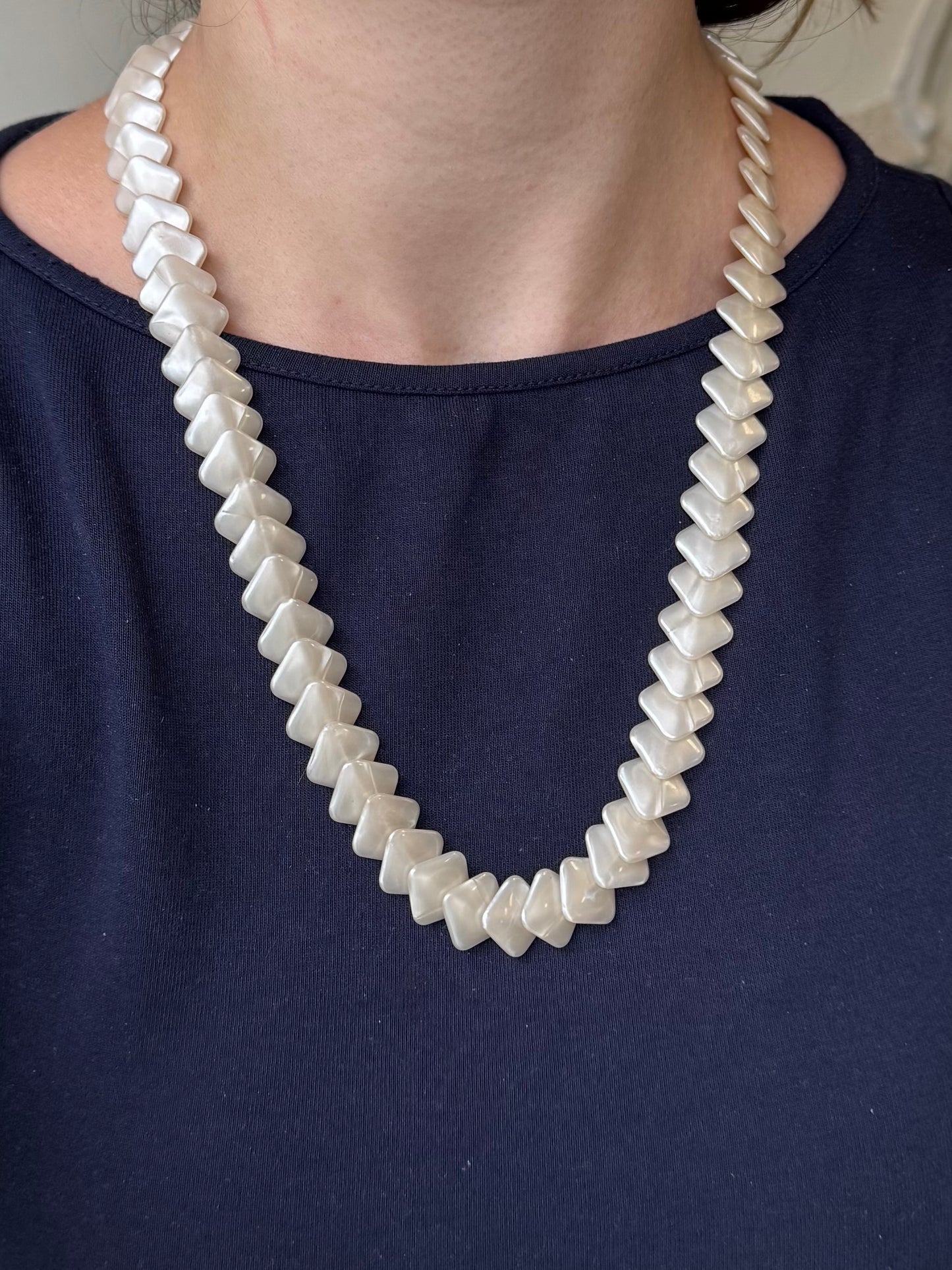 Vintage Pearlescent Lucite Square Link Necklace