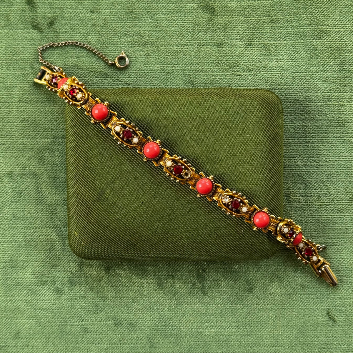 Vintage Coral & Rhinestone Bracelet