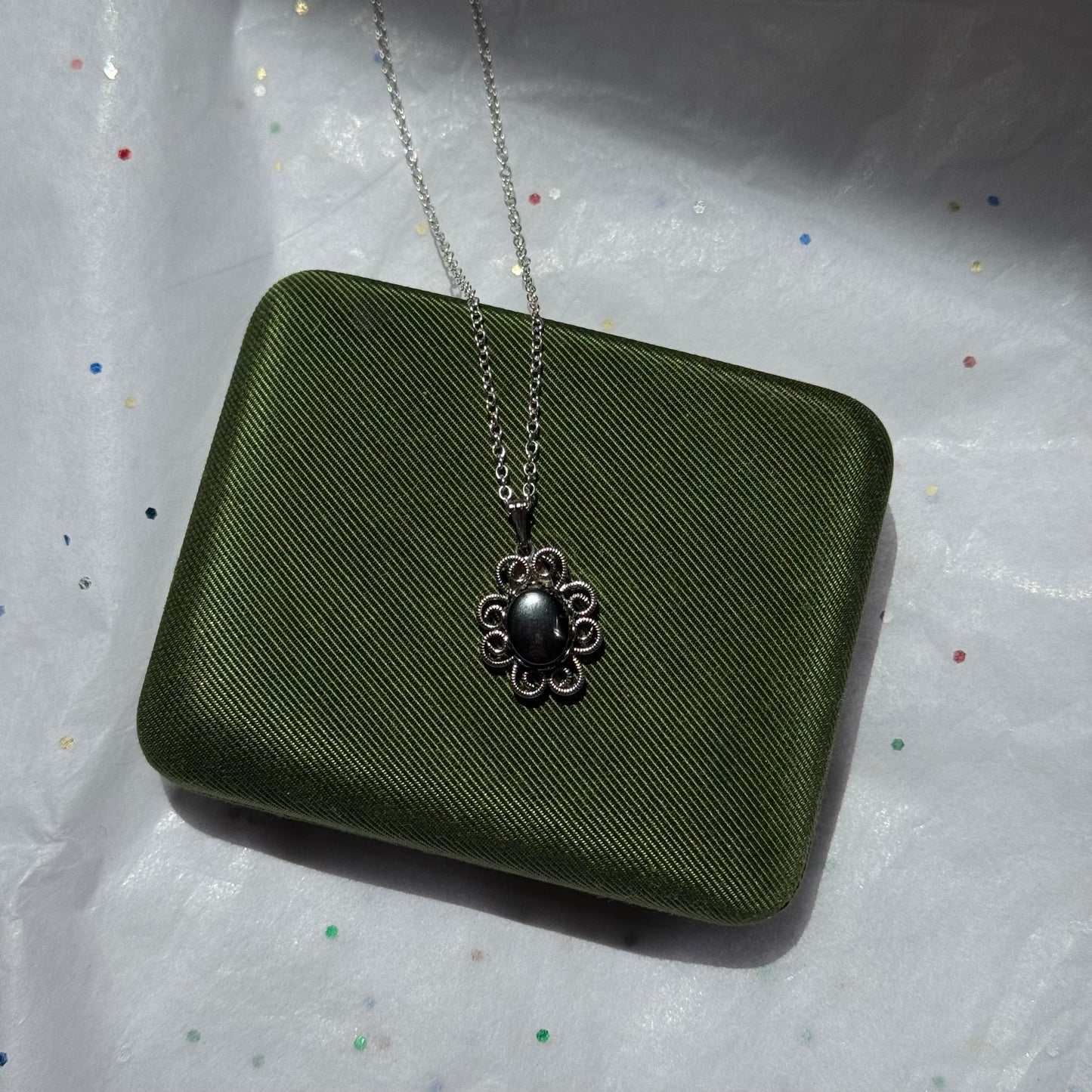 Vintage 1980s Silver Stone Pendant Necklace