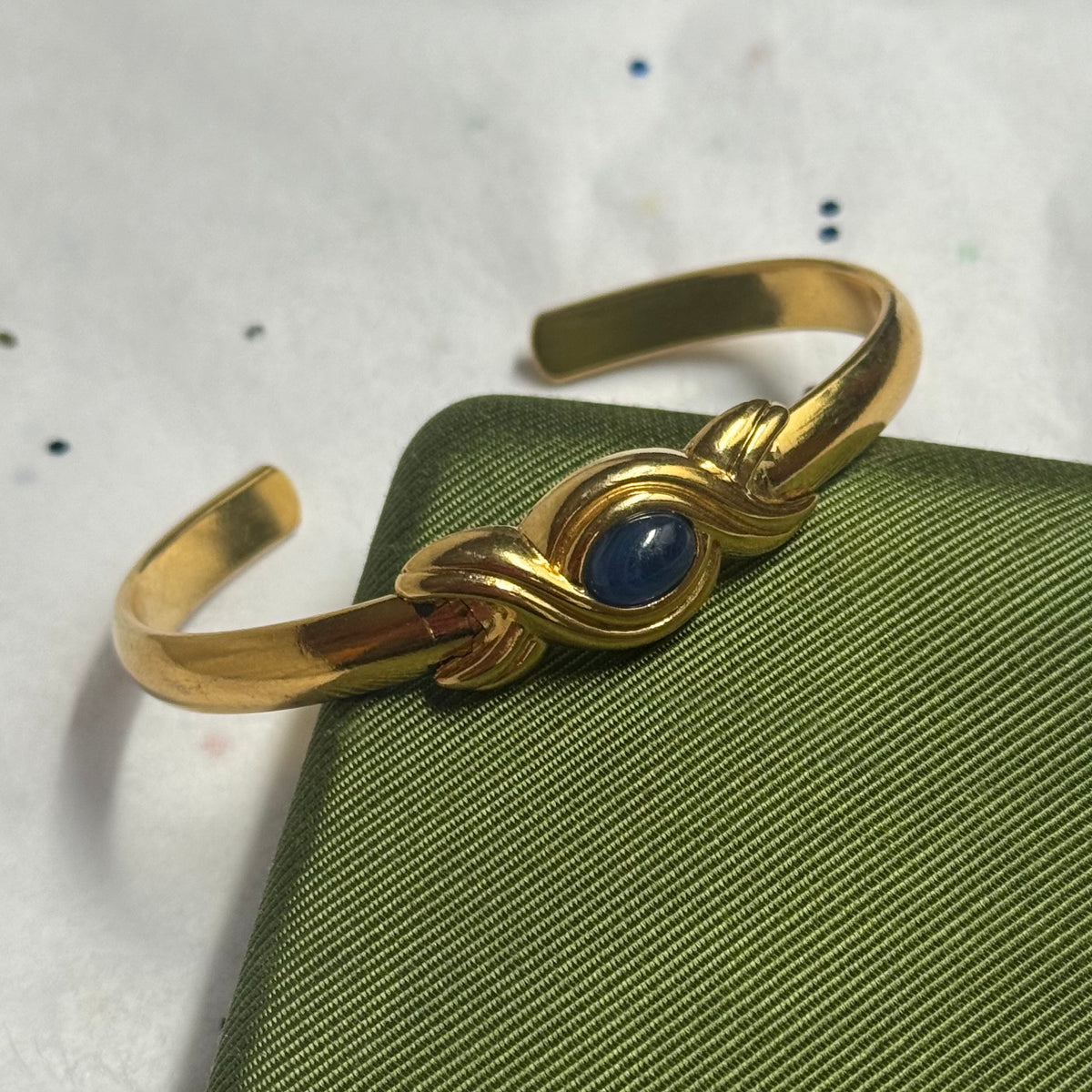 Vintage Blue Stone Gold Cuff Bracelet