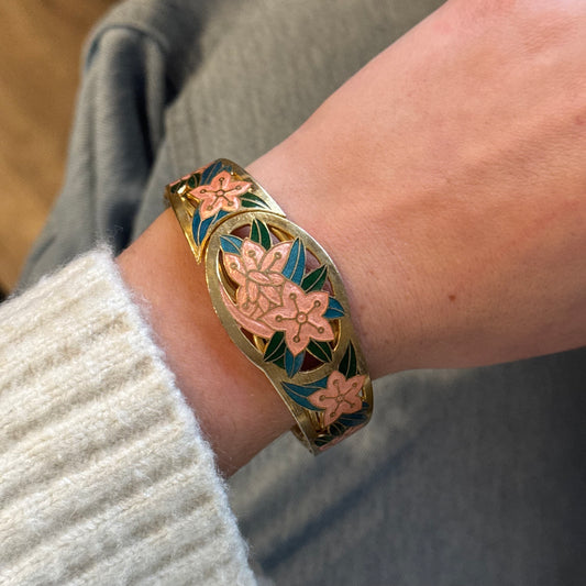 Vintage Gold Enamel Floral Bracelet