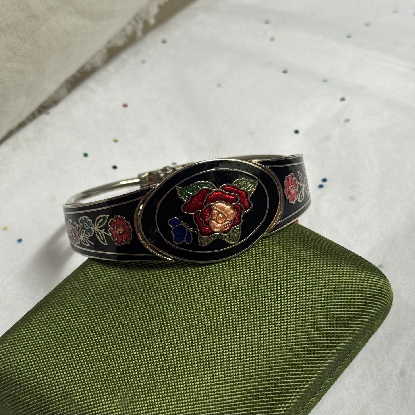 Vintage Rose Enamel Cloisonné Bracelet