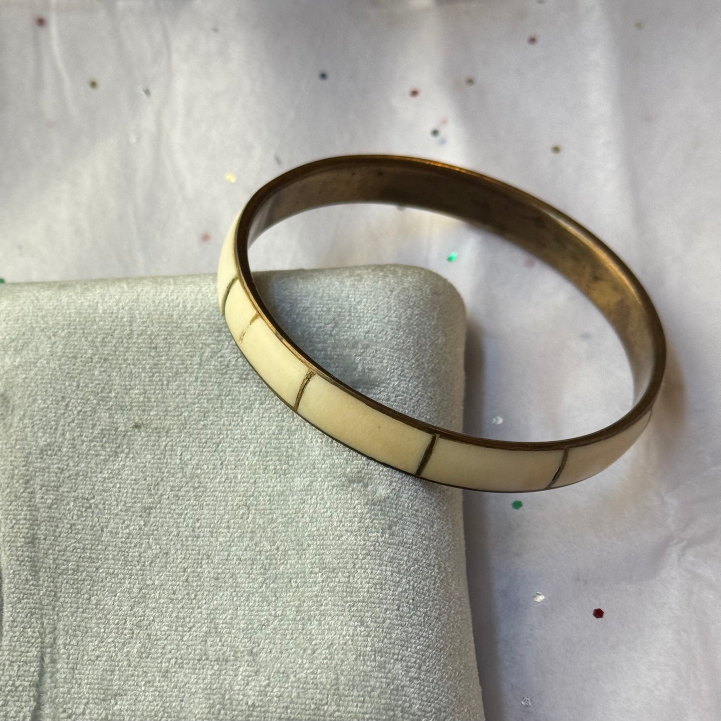 Vintage White Brass Bangle Bracelet