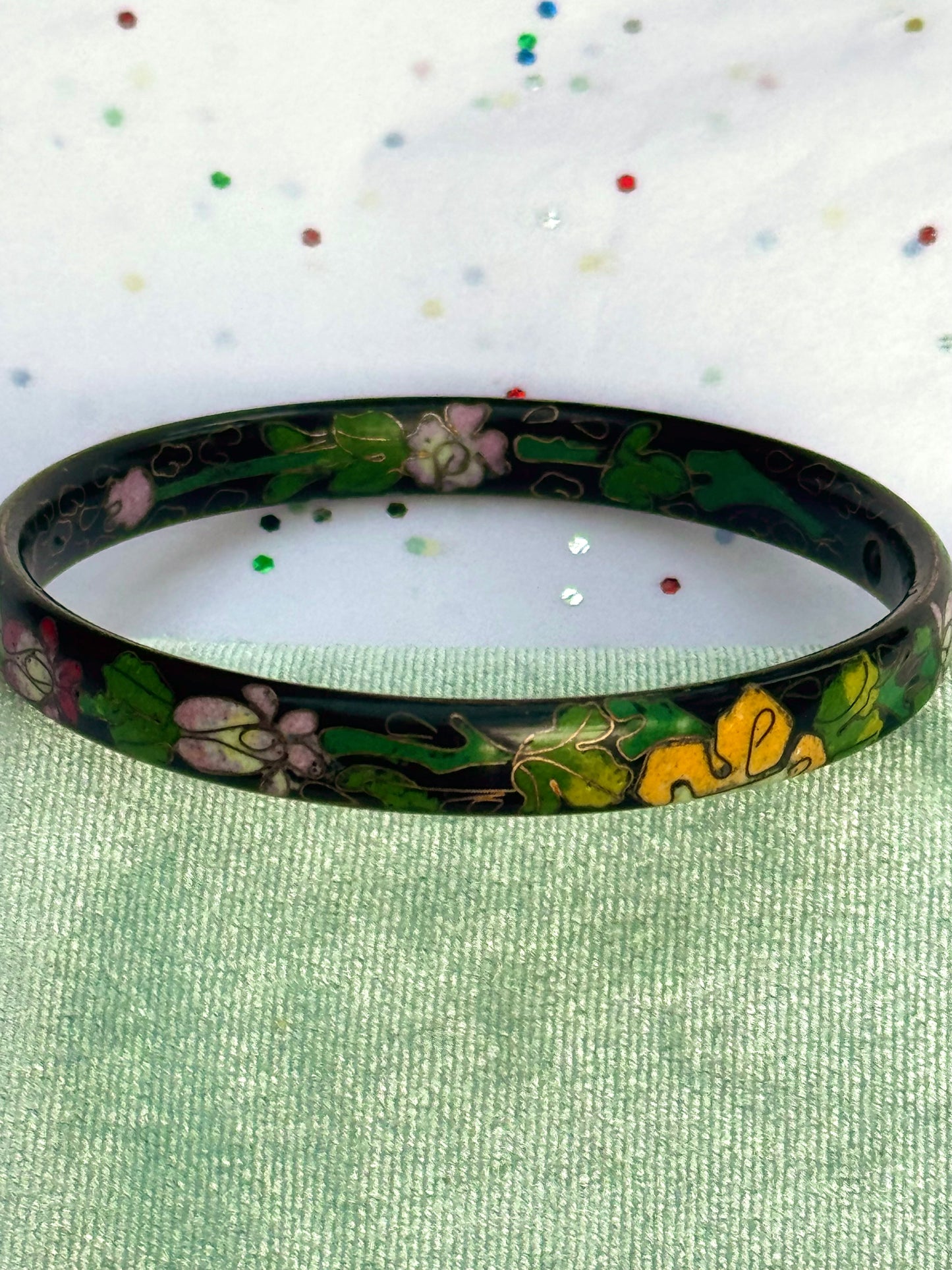 Vintage Enamel Cloisonné Floral Bangle Bracelet