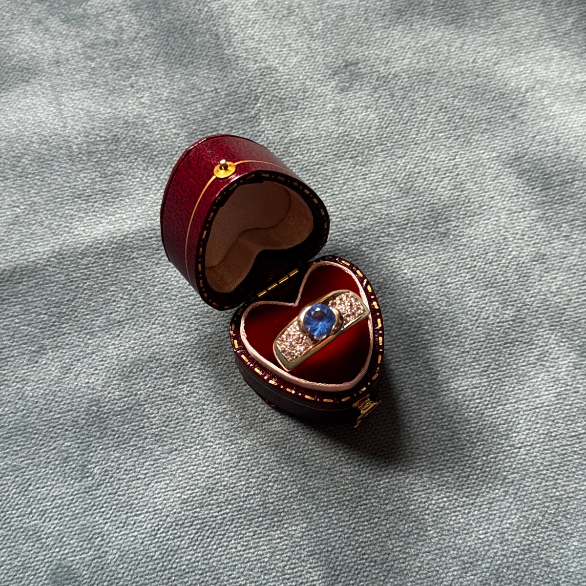 Vintage Blue Rhinestone Gold Tone Ring