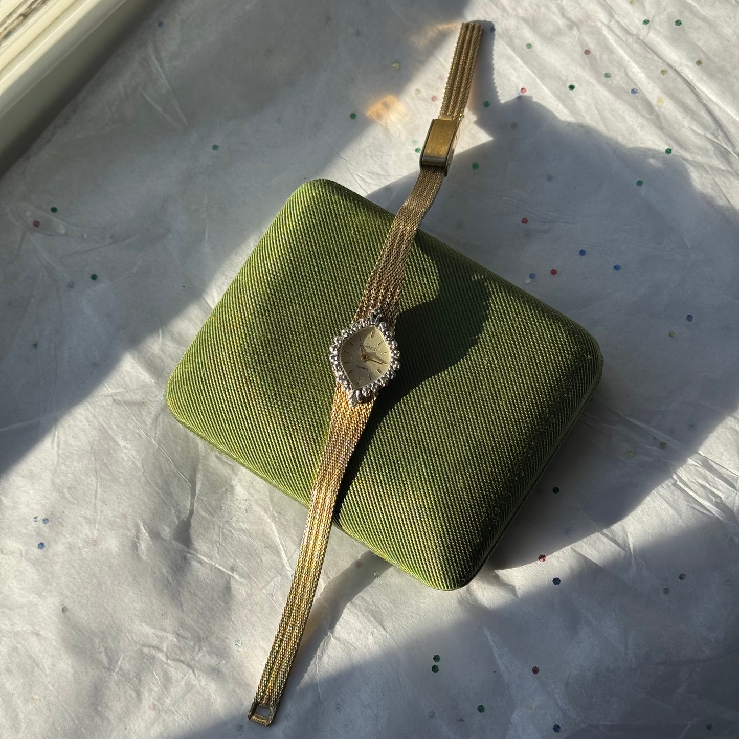 Vintage Gold Watch with Rhinestone Frame